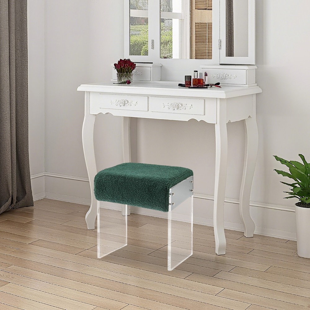 Makeup Stool Modern Minimalist Acrylic Chair Multi-functional Vanity w/ Cushion