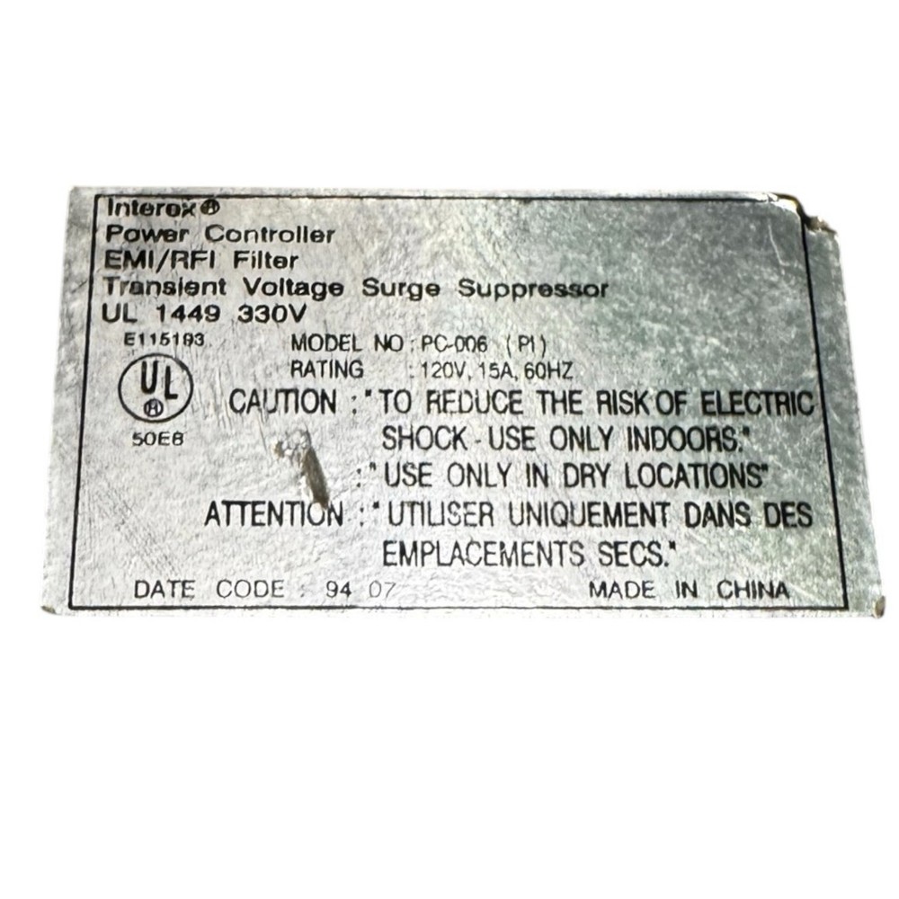 INTEREX COMPUTER POWER CONTROLLER PC-006 TRANSIENT VOLTAGE SURGE SUPPRESSOR