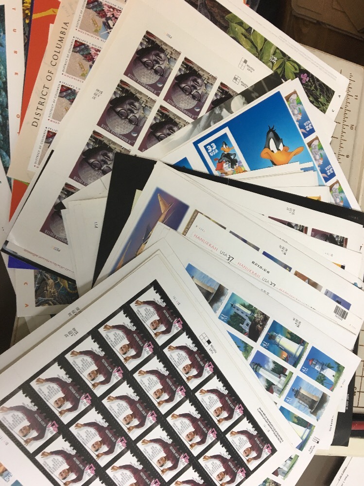 Self Stick Sheets Mint Postage Stamps   Nice Mix.  $500  Face Value .25 Thru .44