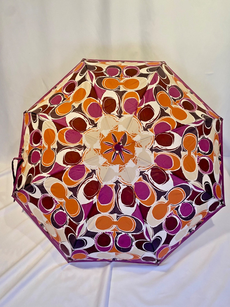 Coach Mini Retractable Umbrella, Multi Colored Kaleidoscope C-Coach Pattern