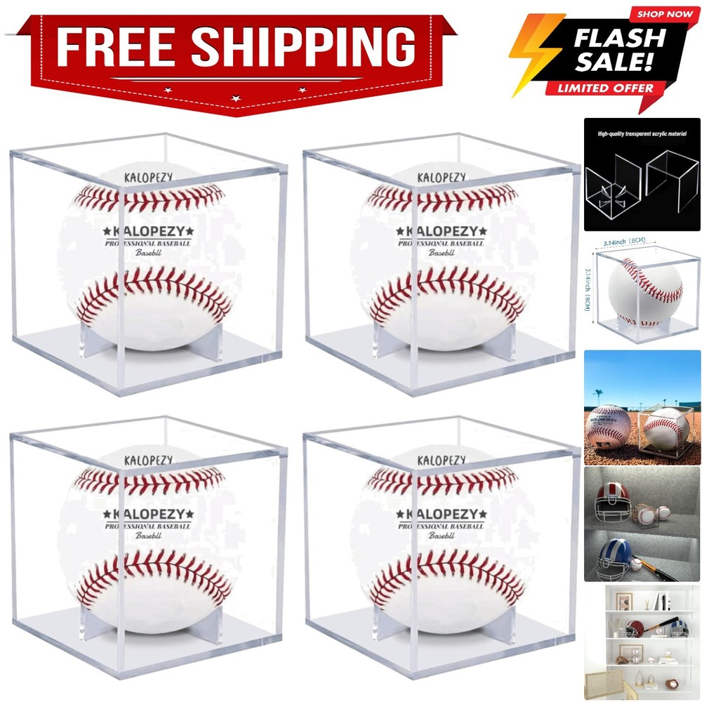 4 Pack Baseball Display Case, UV Protected Acrylic Boxes for Display,Clear Di...