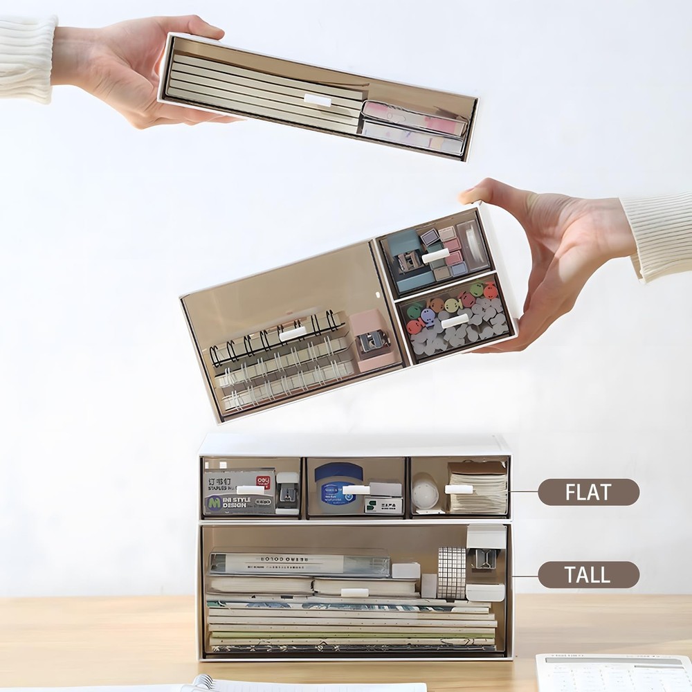 Desk Craft Organizer and Storage with 7 Flat Drawers, Stackable Plastic Deskt...