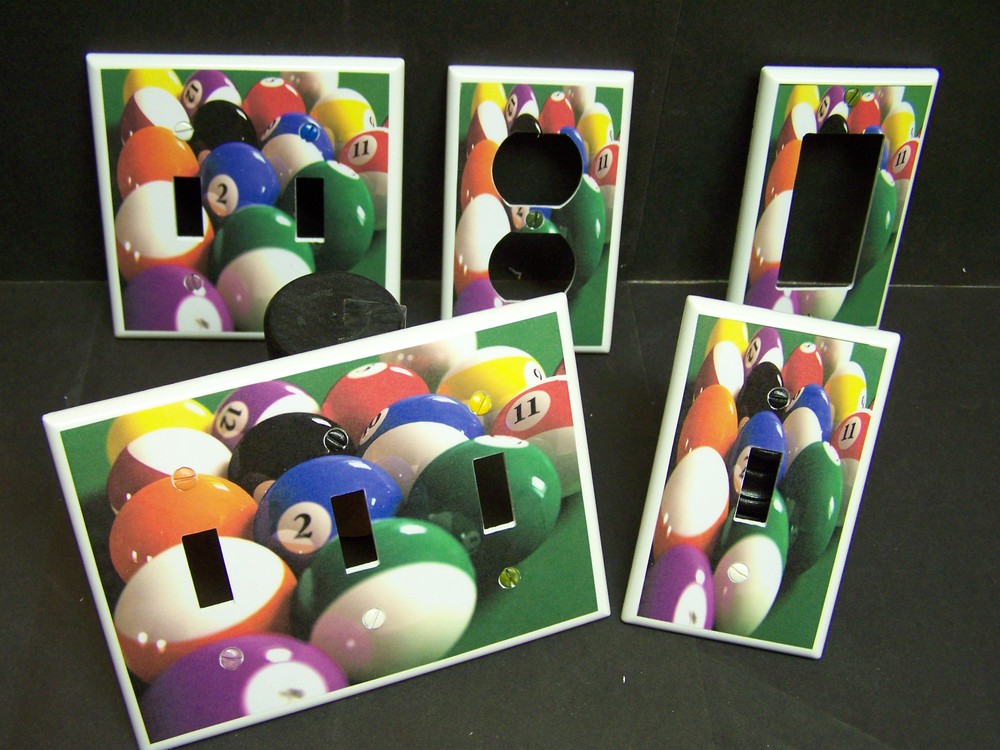 BILLIARDS POOL BALLS  #1  LIGHT SWITCH OR OUTLET COVER MULTIPLE SIZES