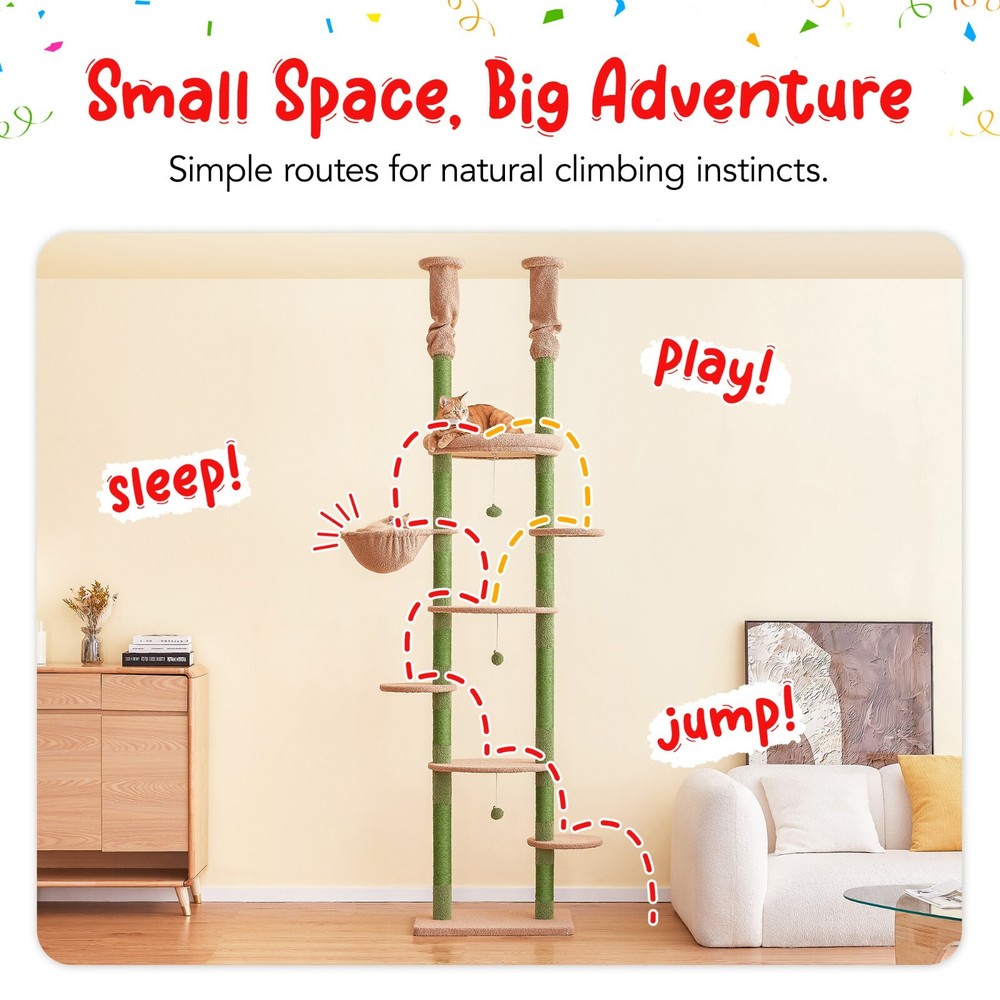 92.1"-101.6" Adjustable Multi-level Cat Tree Tower Activity Center Playing Rest.