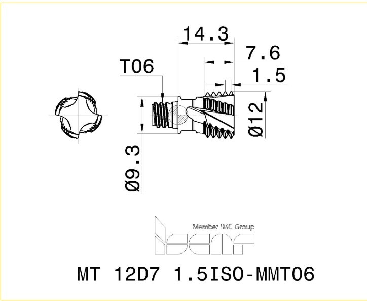Iscar MT 12D7 1.5ISO-MMT06 IC908 Multi-Master Solid Carbide Thread Mill Tip