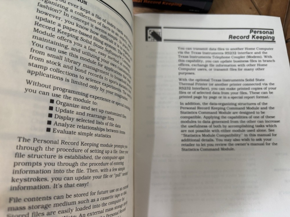 Personal Record Keeping for Texas Instruments TI99/4A Game & Command Module Book