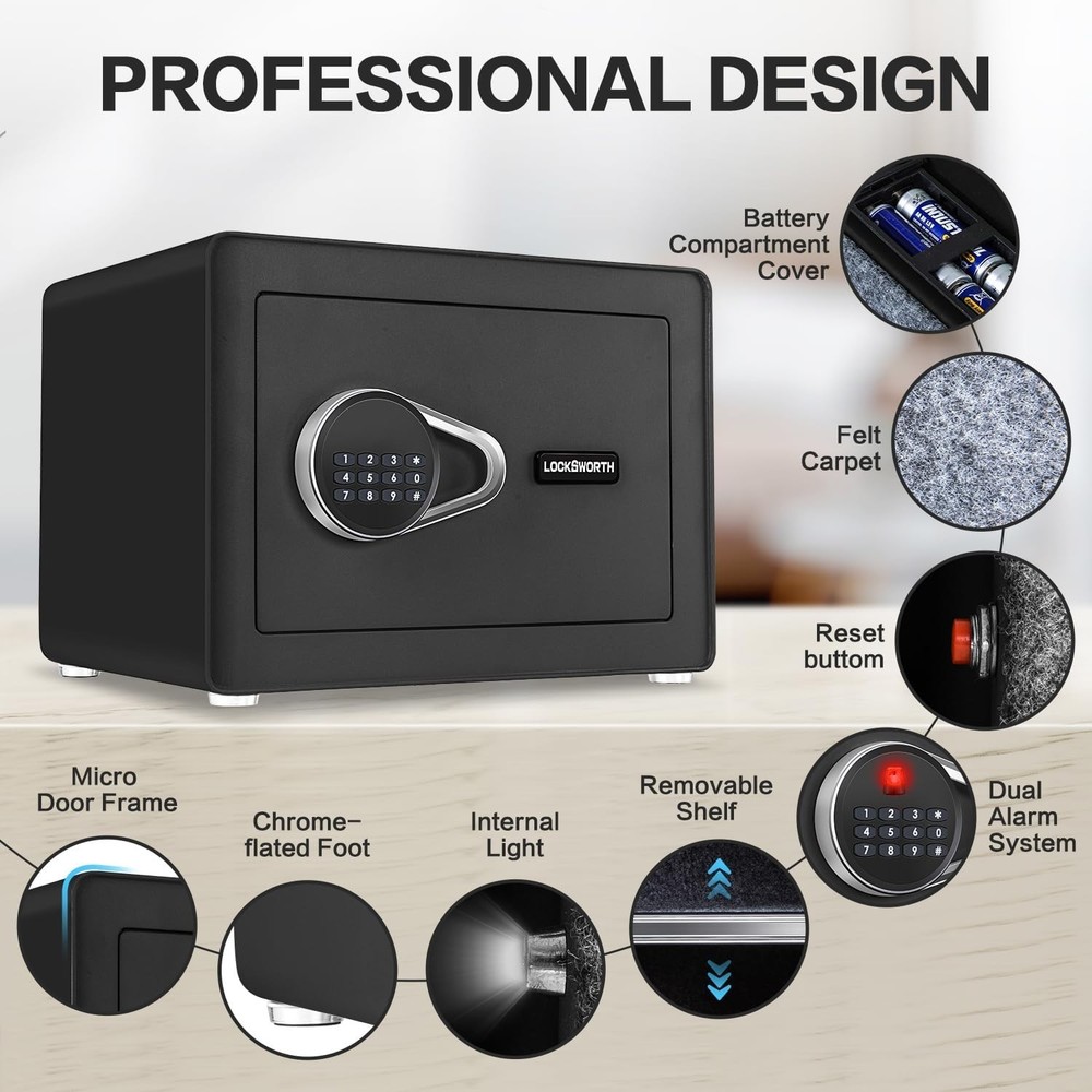 Small Digital Safe Box with Alarm Removable Shelf Key & Code Lock. -1.0 Cubic Ft