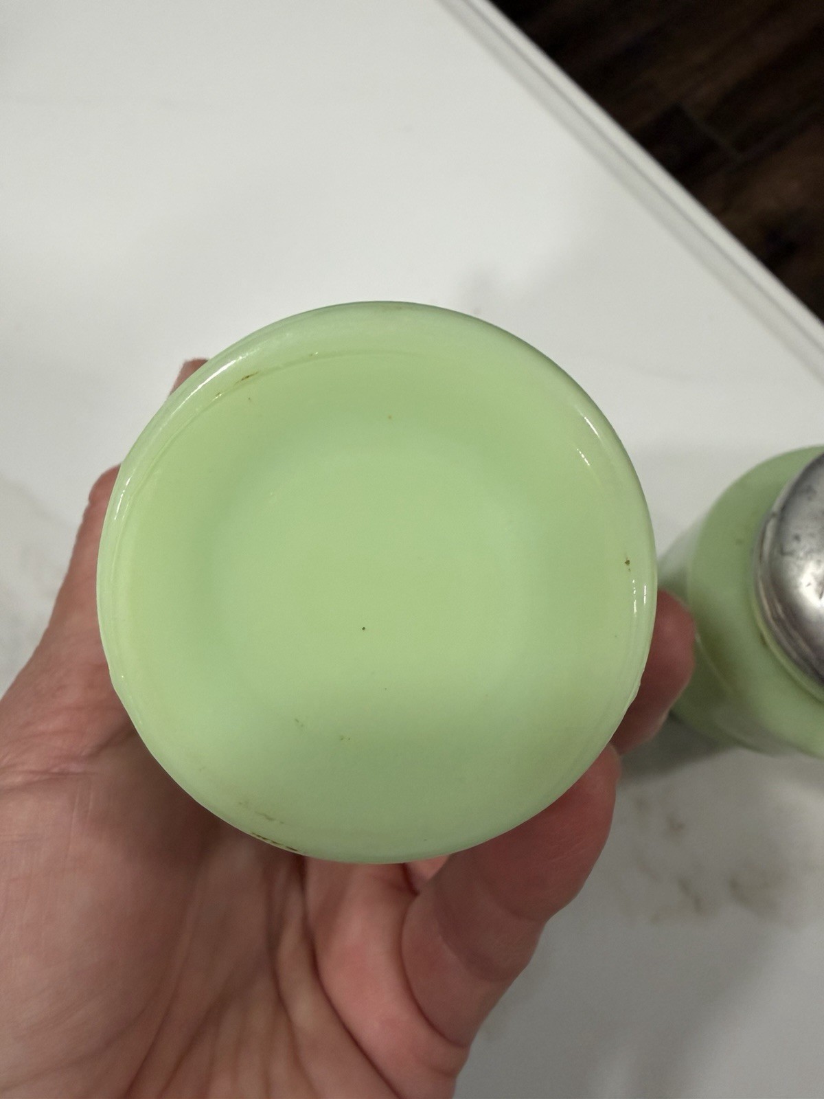 Jeannette Jadeite Beehive Salt & Pepper Shakers 1930's Uranium Glass