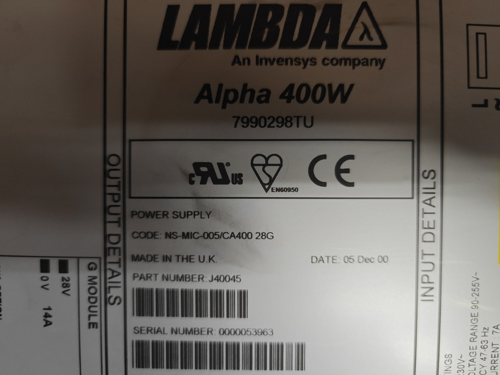 Coutant Lambda J40045 Alpha 400W Power Supply 7990298TU