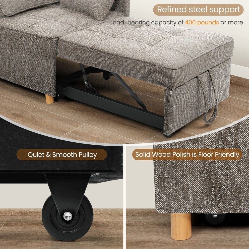 4-in-1 Folding Ottoman Sofa Bed, Convertible Chair Multi-Function Sleeper Sofa:】