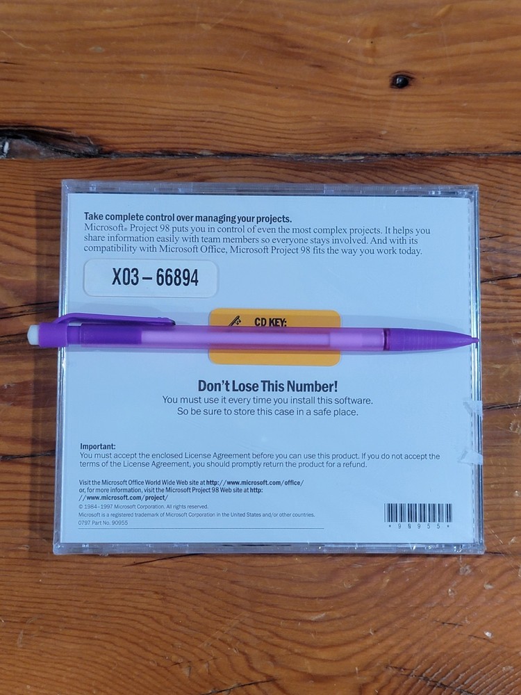 Microsoft Project 98 Project Management Software w/ CD Key - Sealed