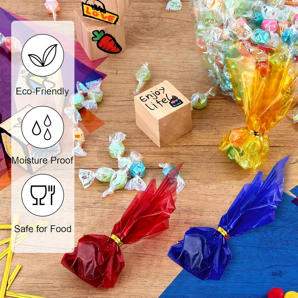 200 Pcs Colored Cellophane Sheets,7.5X7.5 Inch Cello Sheets, Colored Cello Wrap
