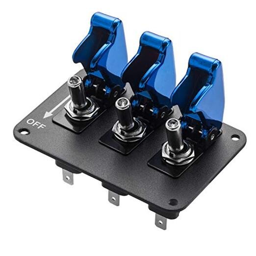 Toggle Switch Panel,Universal Car 12V Ignition Switch 3 Row Blue Plating Cover
