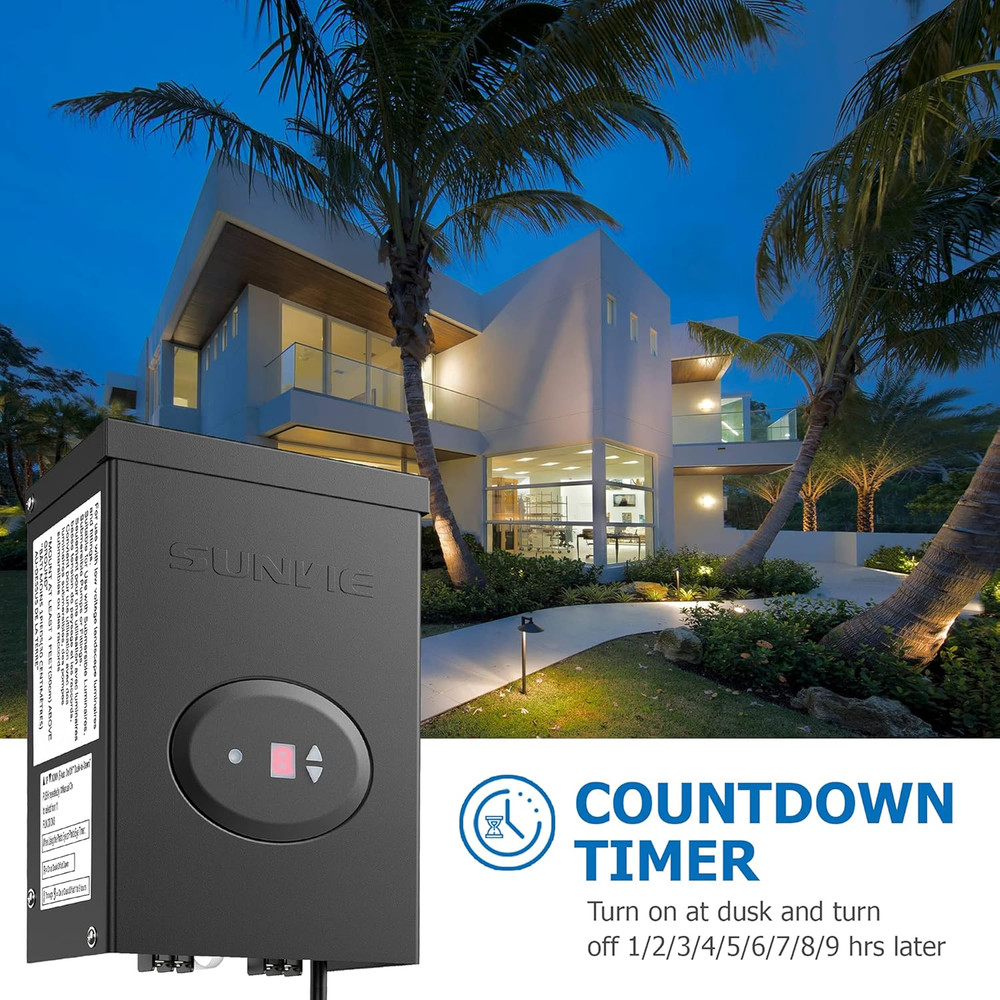 200W Low Voltage Landscape Lighting Transformer with Timer and Photocell Sensor