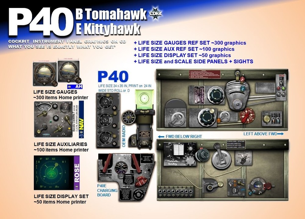 P40B & P49E WARHAWK COCKPIT instrument panel CDkit