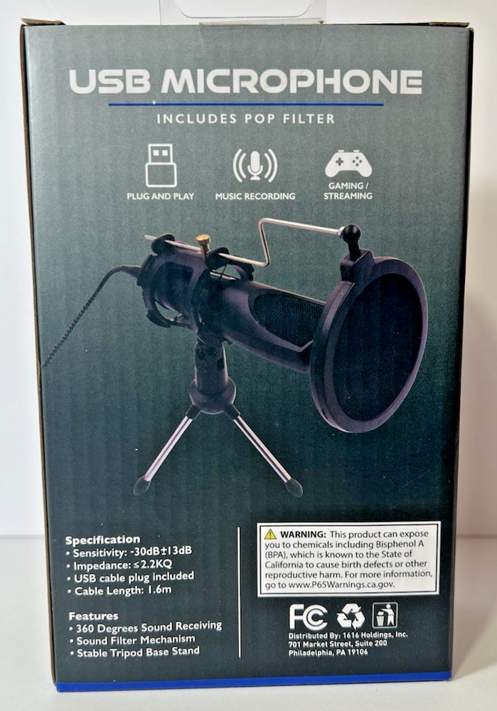 Portable USB Microphone with Pop Filter & Stand | Multi-System Compatible | NIB