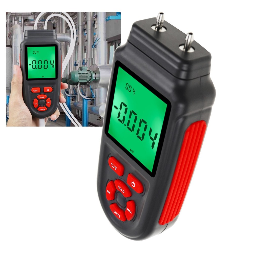 6.45" Dual Differential Gas Pressure Tester Manometer with Data Storage Function