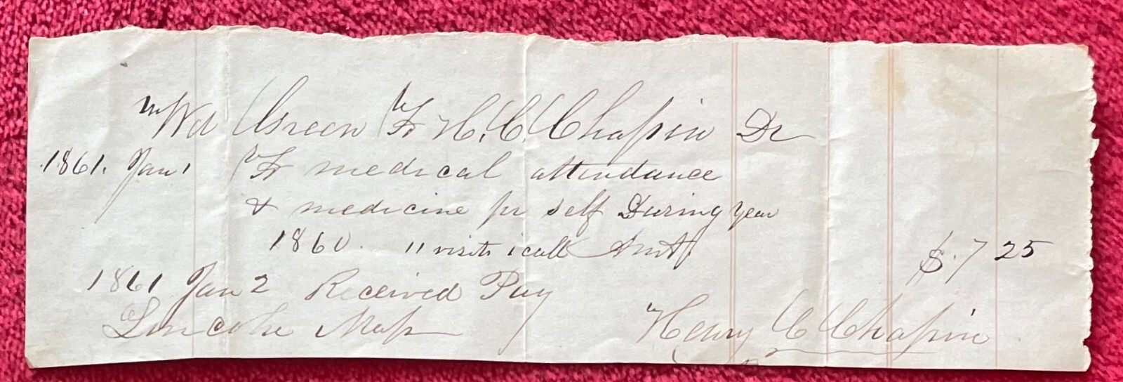 1832-1861 DOCTORS BILLS FOR DIFFERENT AILMENTS, TOOTH EXTRACTIONS & VACCINATIONS