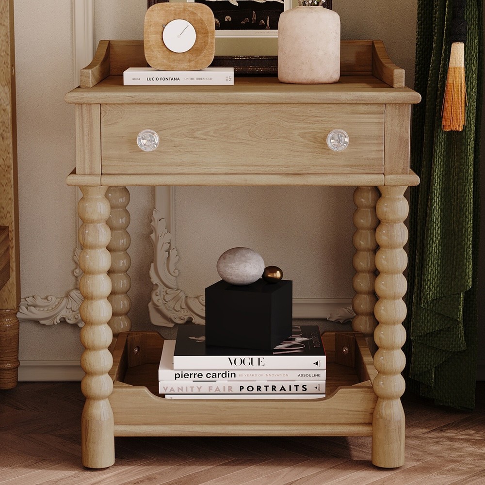 Nightstand Bedside Table Cabinets Side Table End Table w/ Drawer & Shelf Natural