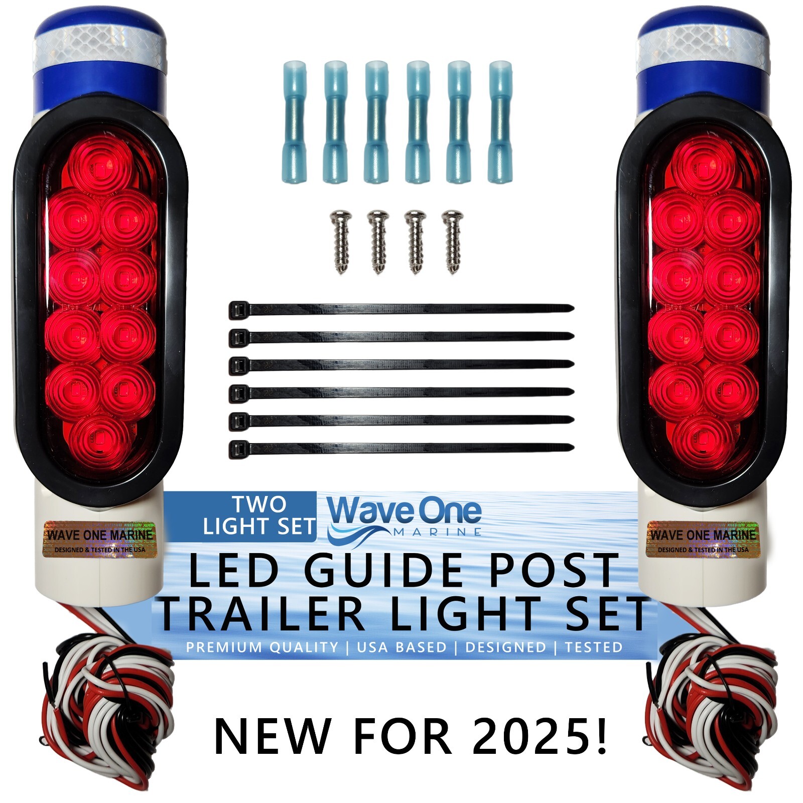 Wave One Marine | Boat Trailer Guide Post LED Pole Light Set, (DOT SAE APPROVED)
