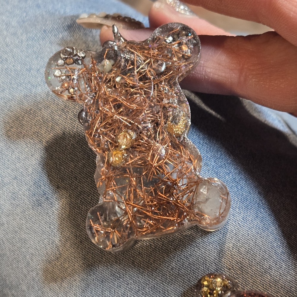 Orgonite Bear Bag Charm Copper Quartz EMF Protection