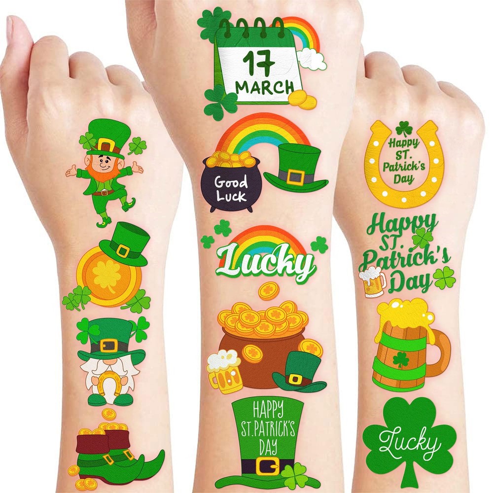 96 PCS Saint Patricks Day Shamrock Pre-Cut Temporary One Size, Multiple