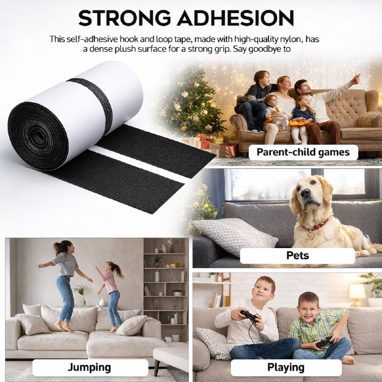 4.4 Inches x 7 Feet Heavy Duty Hook & Loop Tape Strong Adhesive Non Slip