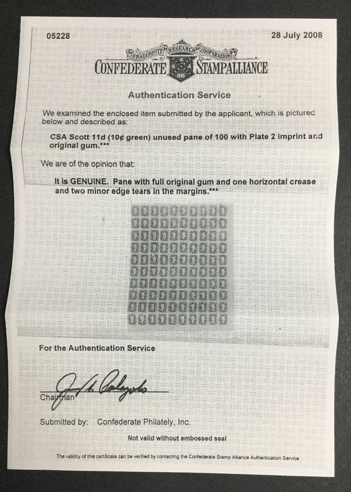 MOMEN: US CSA #11d GREEN IMPERF CORNER BLOCK MINT OG NH VF CSA CERT LOT #90066