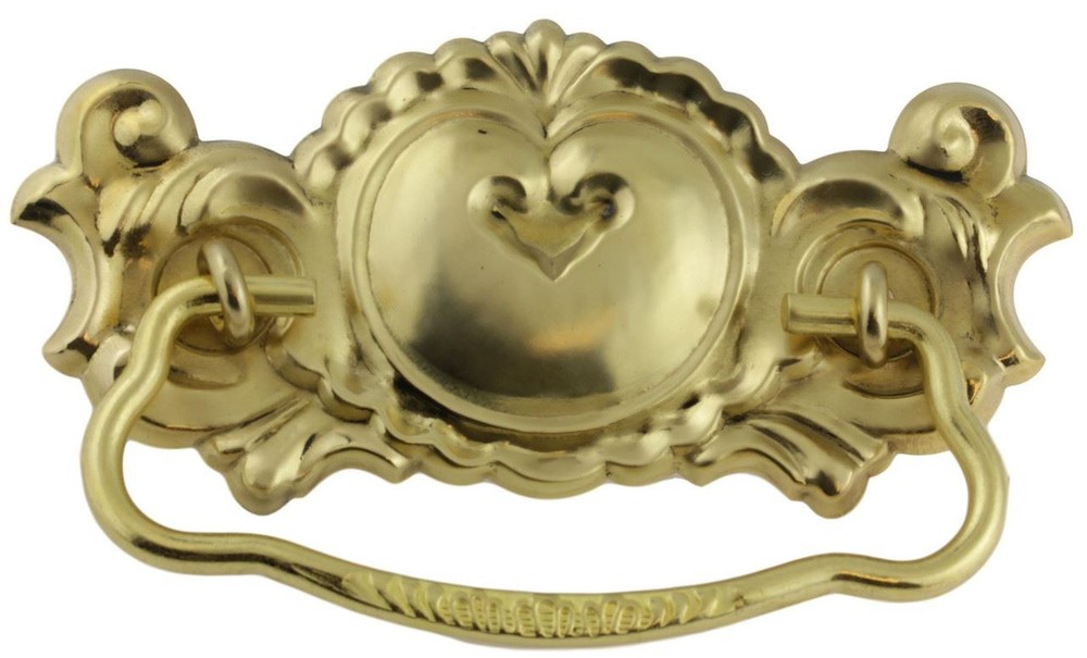 3" Stamped Bail Pull with Center Heart Design Solid Brass