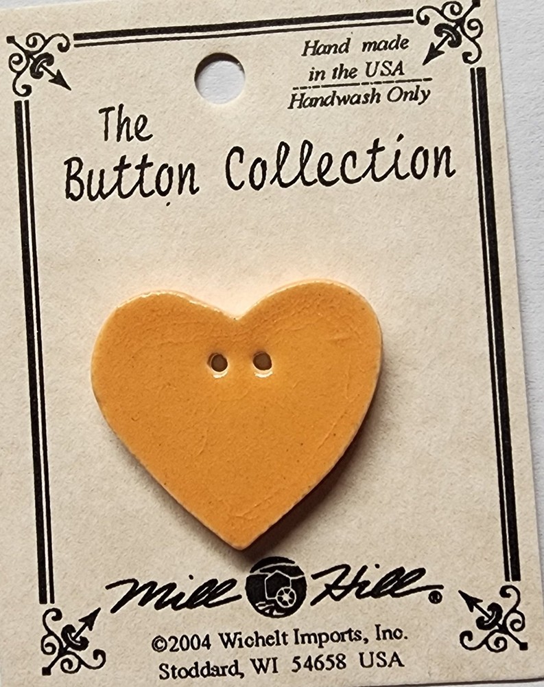 DIY Mill Hill Ceramic Button - Large Tangerine Heart