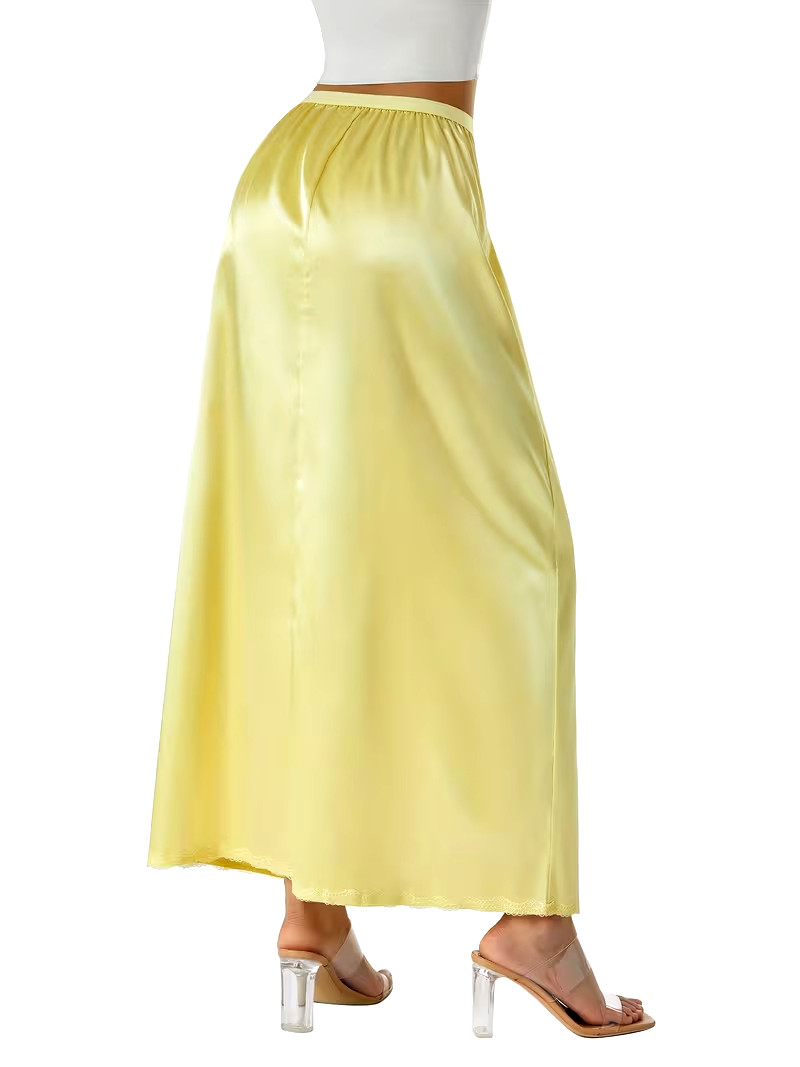 New Gorgeous Feminine Yellow Satin Lace Hem Long Half Slip Plus XL NEW