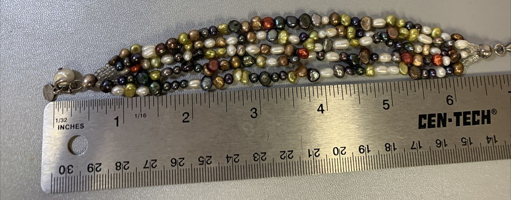 Bracelet Seed Bead Multi Color Silver Tone