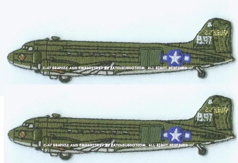 TRUE TO ORIGINAL HISTORICAL WAR BIRD iron-on PATCH: Douglas C-47 Skytrain (DC-3)