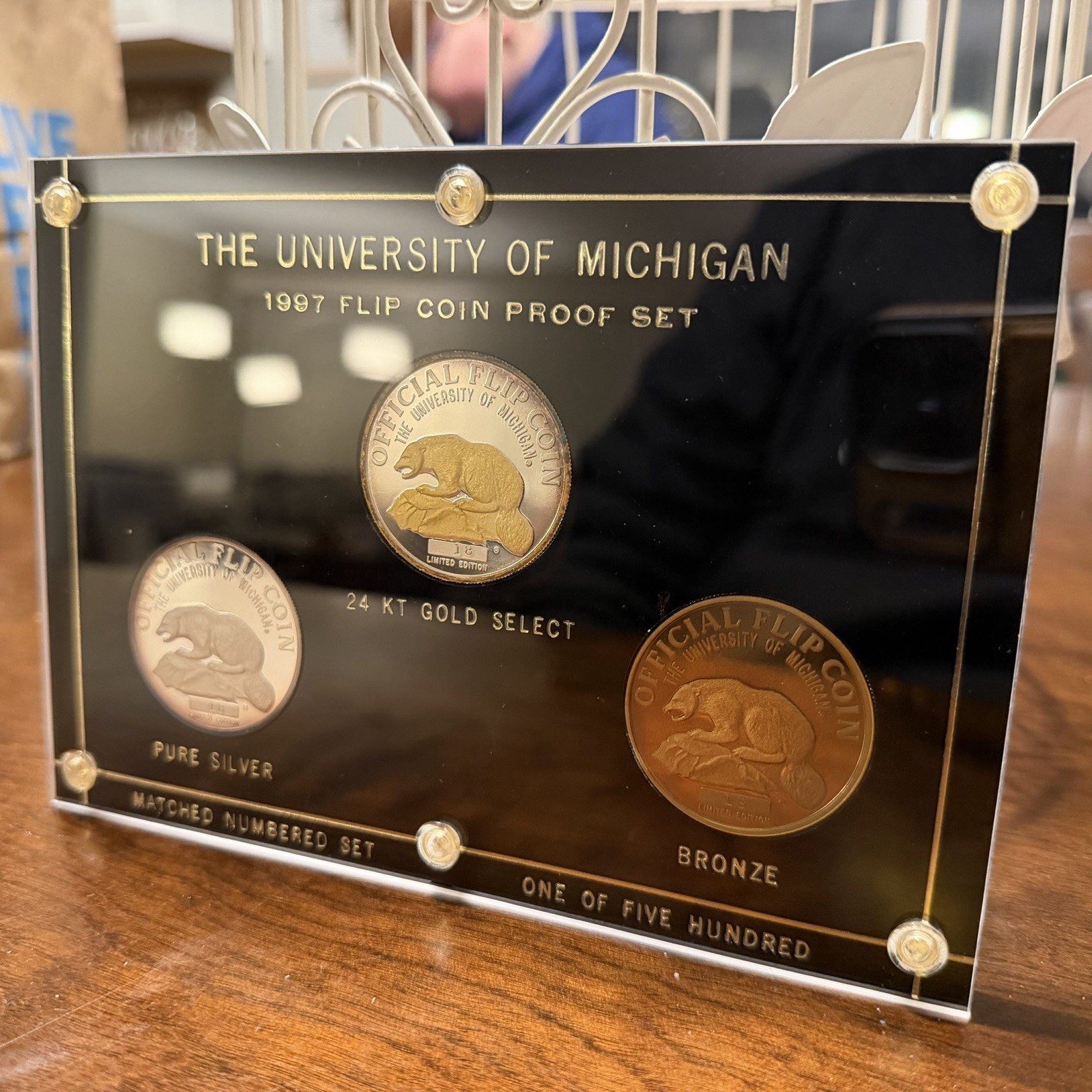 The University Of Michigan 1997 Flip Coin Proof Set 18/500 24KT Gold Pure Silver