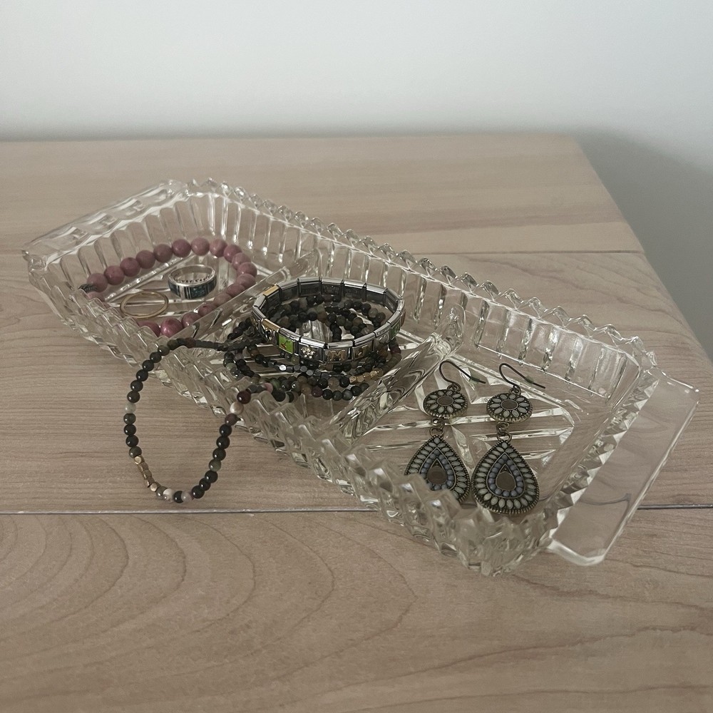 Vintage Glass Rectangular Trinket Tray - 3 Compartments
