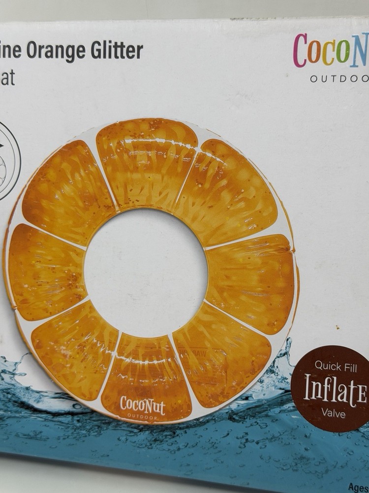 CocoNut Float Tangerine Orange Glitter Pool Float – Inflatable Ring Float 3.5 ft