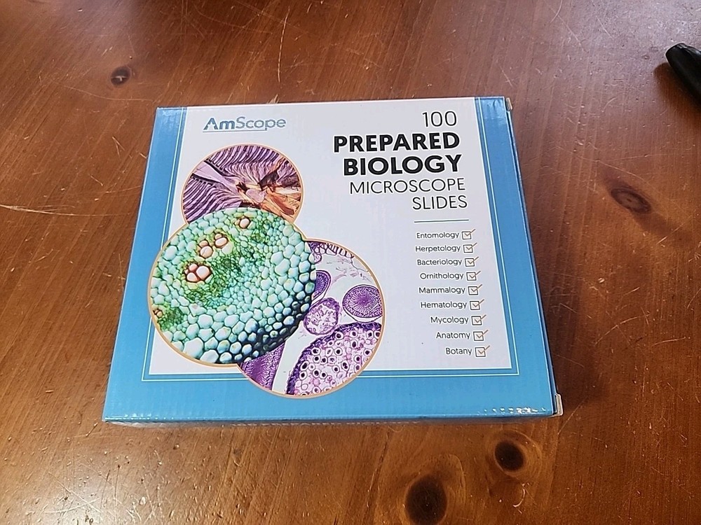 AmScope PS100E 100  Biology Prepared Microscope Slides - Set E NEW