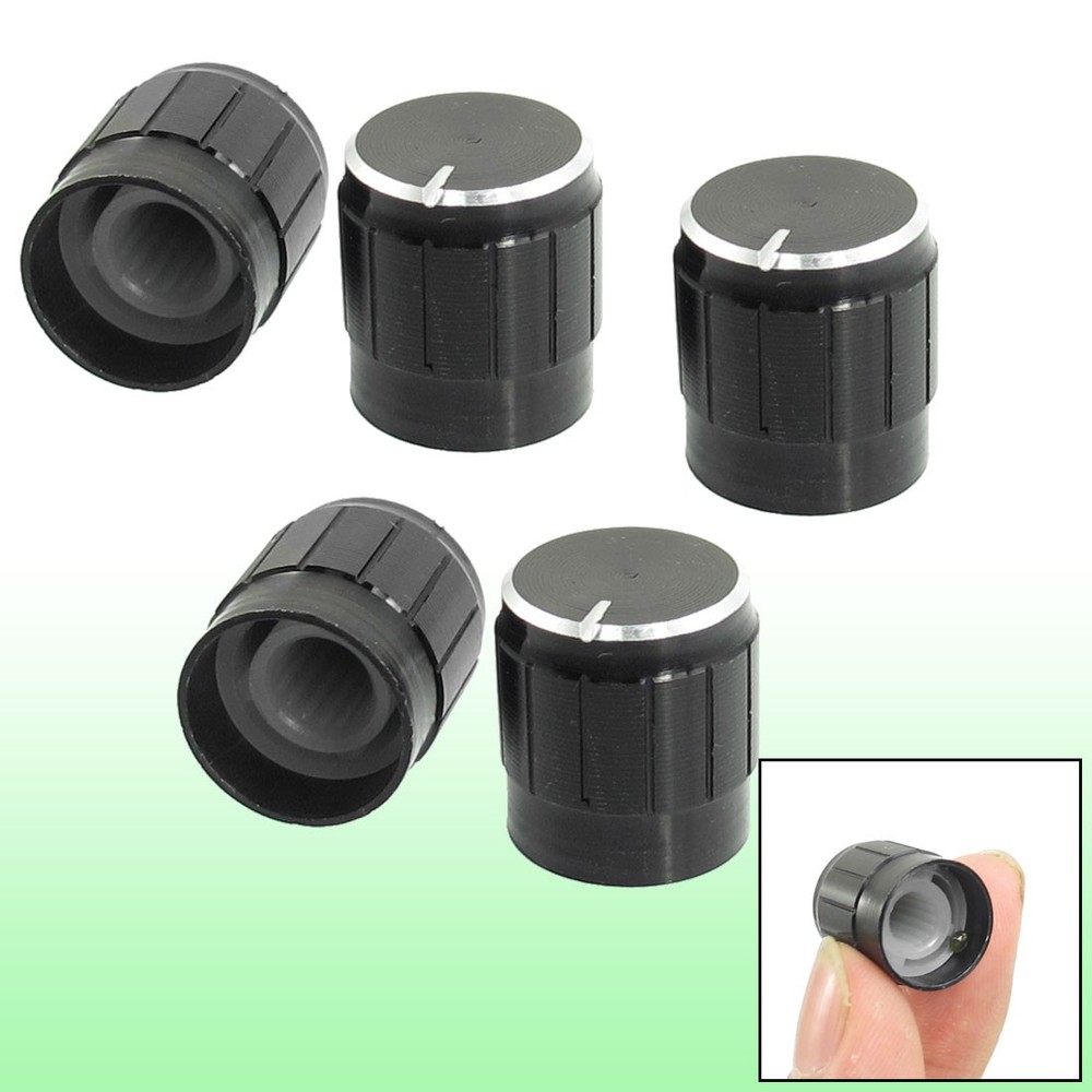 5 Pcs Black Metal 6mm Knurled Shaft Insert Dia. Potentiometer Control Knobs