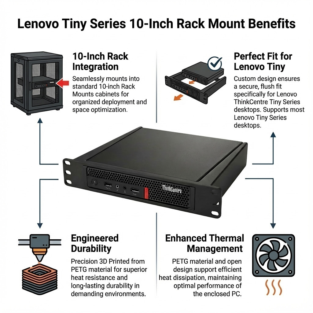10" Rack Mount for Lenovo ThinkCentre Tiny Series | M720Q, M715Q, M920Q, + more