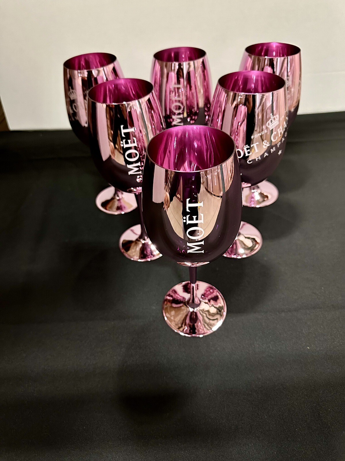 Moet & Chandon Champagne Glasses Flutes Pink Ice Imperial Acrylic Set 6