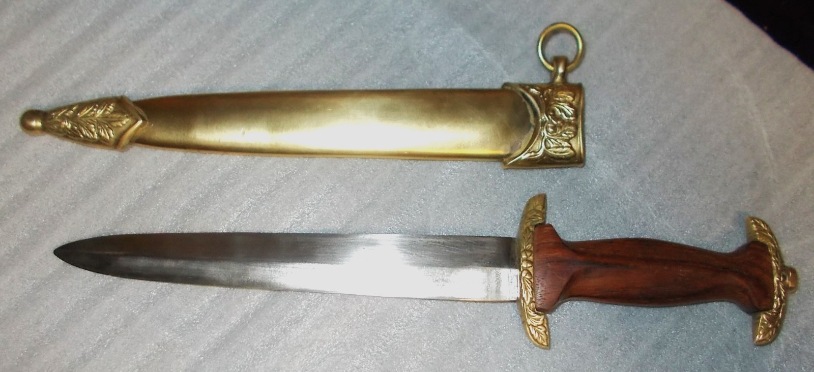 RARE? Vtg Brass or Copper Sheath & Double Edged Dagger Knife Hand Engraved INDIA