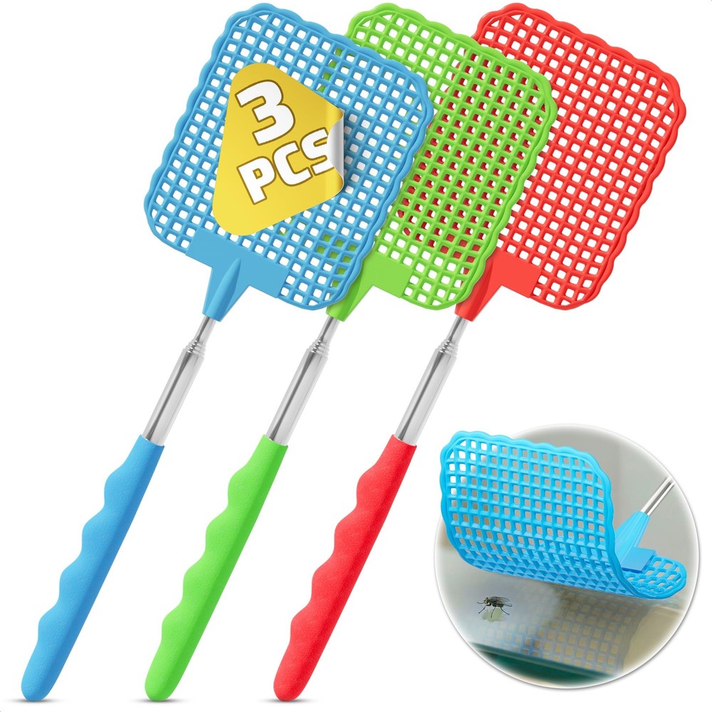 3-Pack Telescopic Fly Swatter Set – Durable and Lightweight Multicolor
