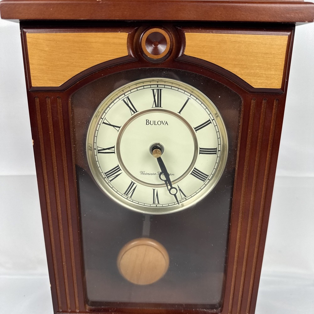 Bulova Clock B1862 Chiming Pendulum Wooden Table Clock