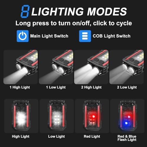 Mini Keychain Flashlight with Clip, 8 Modes Pocket Flash Light, Red 2 BALCK