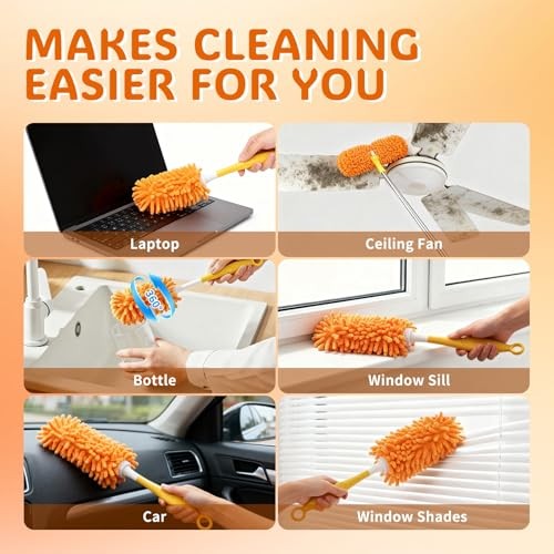 Reusable Duster Refill Compatible with Swiffer Hand Duster, 360 4 Pack (Orange)