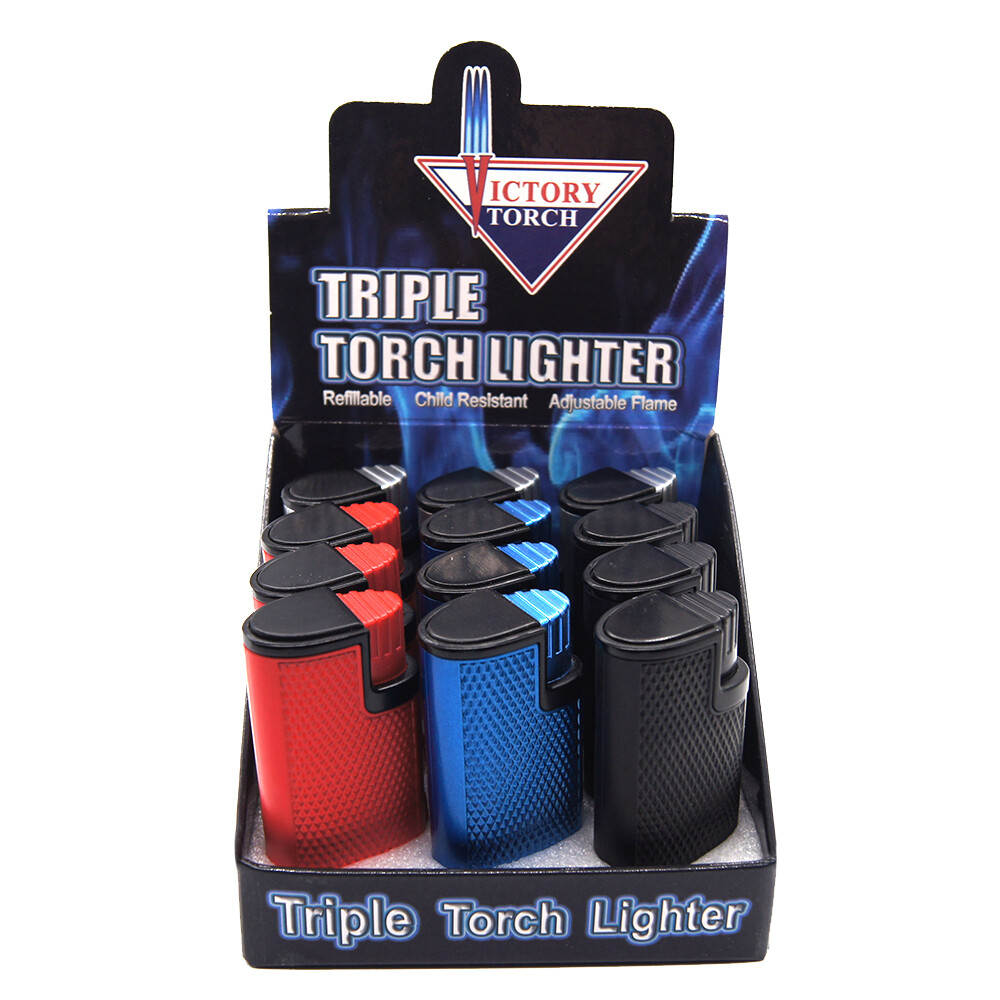 Shinny Triple Jet Torch Lighter Adjustable Windproof Butane Refillable Puncher
