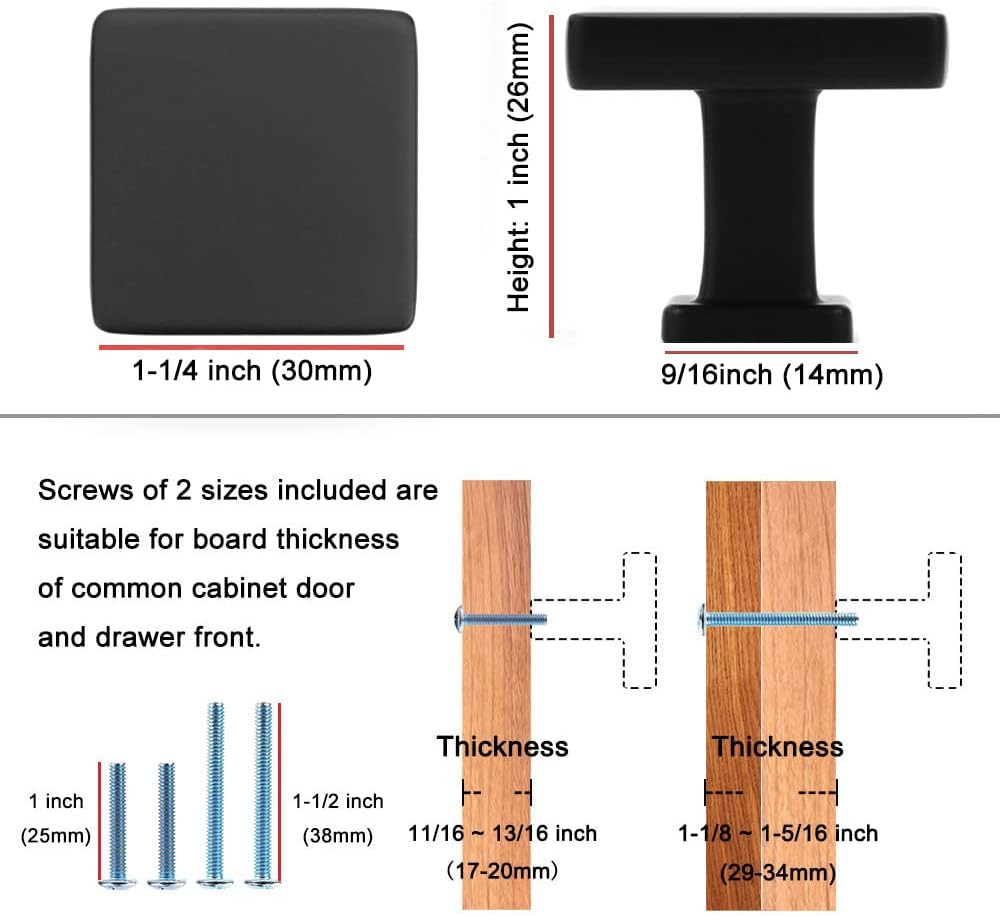 10 Pack Black Cabinet Knobs Matte Black Drawer Knobs K08 Square Single Hole Cabi