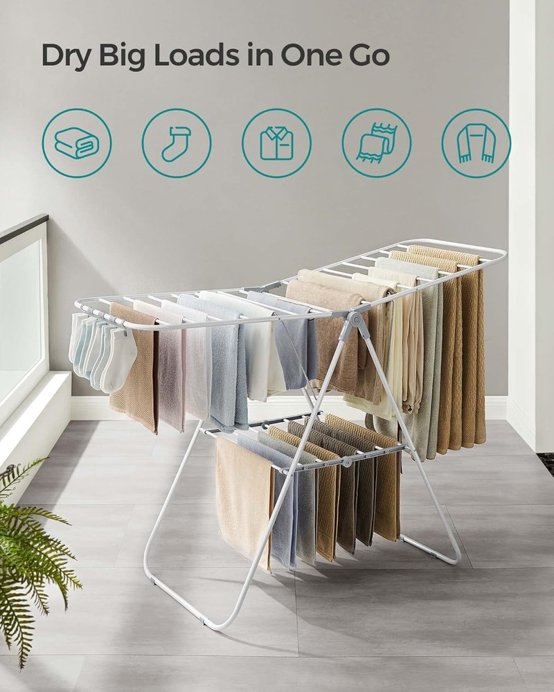 Clothes Drying Rack W/ Sock Clips Metal Laundry Rack Foldable Space-Saving