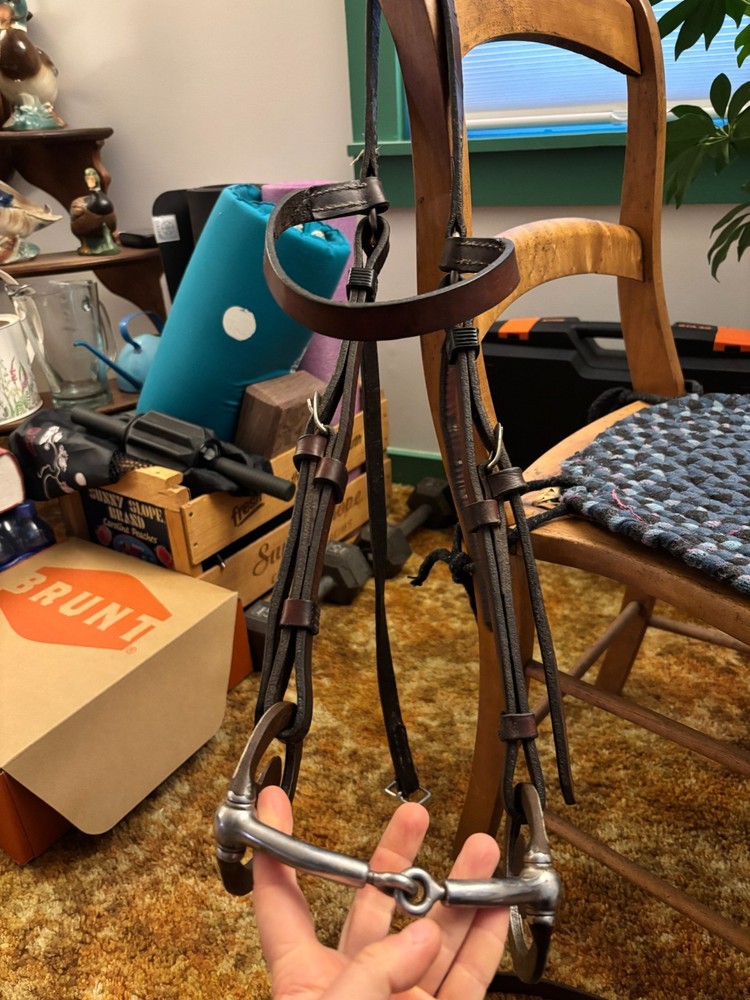 Leather Western Headstall with Snaffle Bit Large Horse Sized