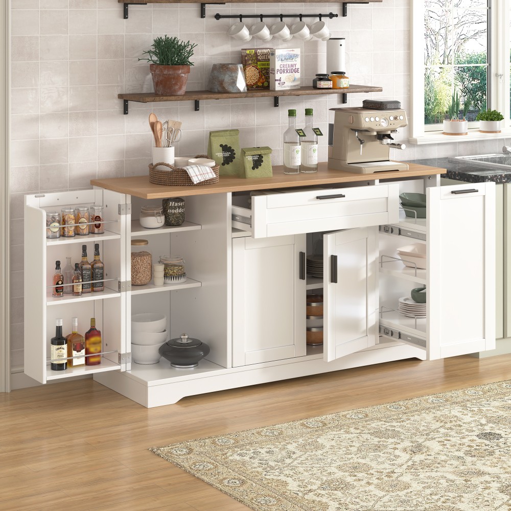 Multi-Functional Storage Sideboard, Extendable Dining Table, Adjustable Shelves